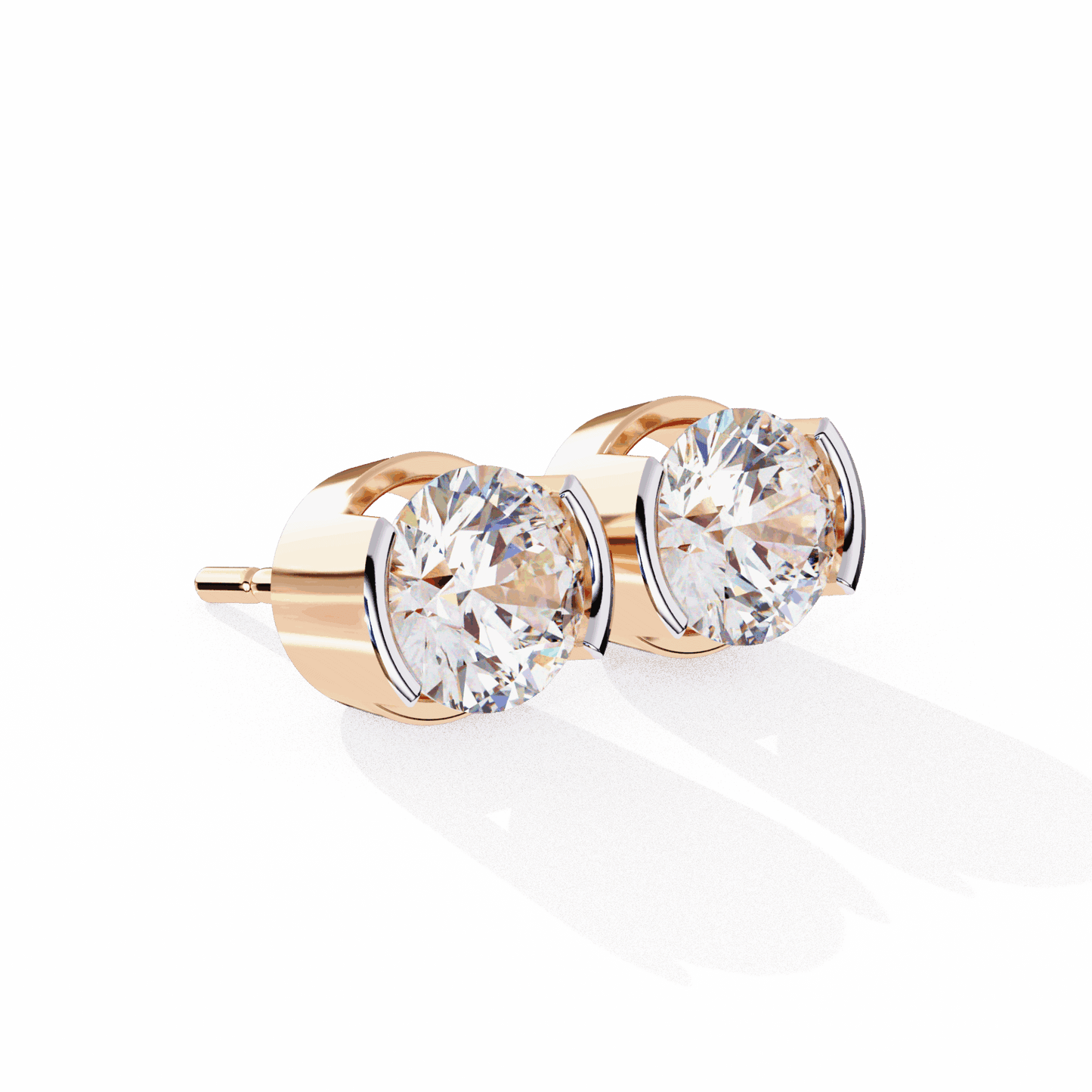 2.5 Carat Half Bezel Round Solitaire Earrings in Moissanite | House of Estara