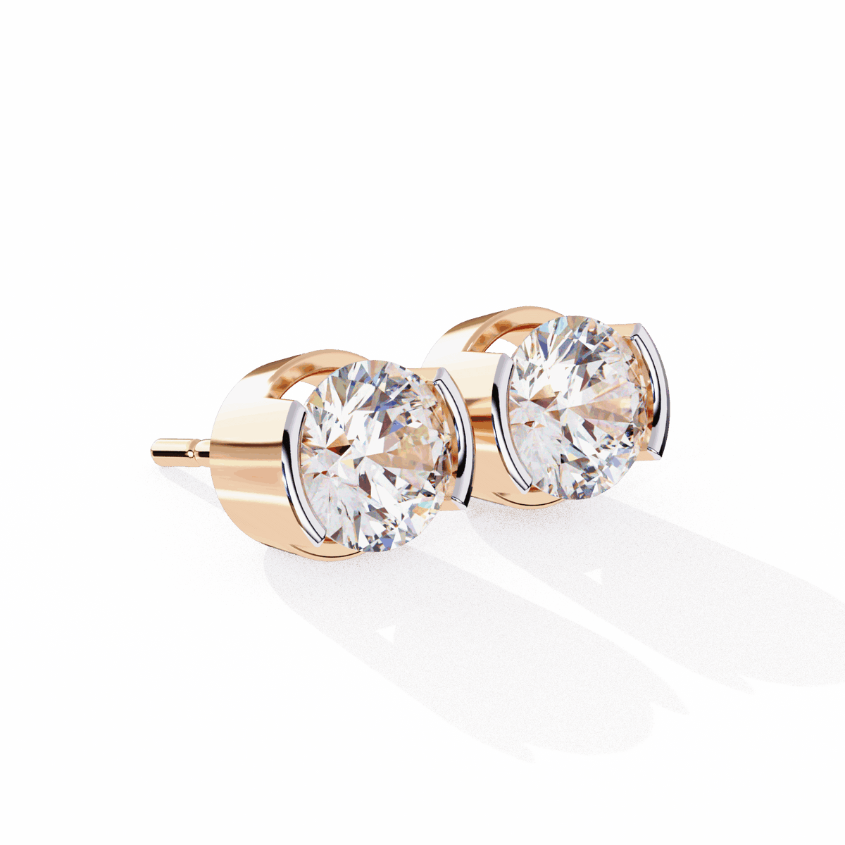 2.5 Carat Half Bezel Round Solitaire Earrings in Moissanite | House of Estara