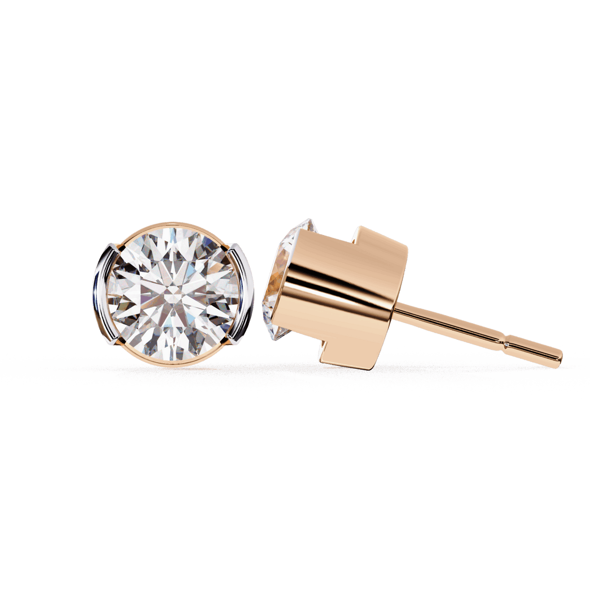 2.5 Carat Half Bezel Round Solitaire Earrings in Moissanite | House of Estara