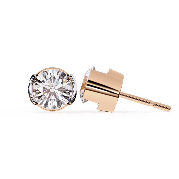 2.5 Carat Half Bezel Round Solitaire Earrings in Moissanite | House of Estara