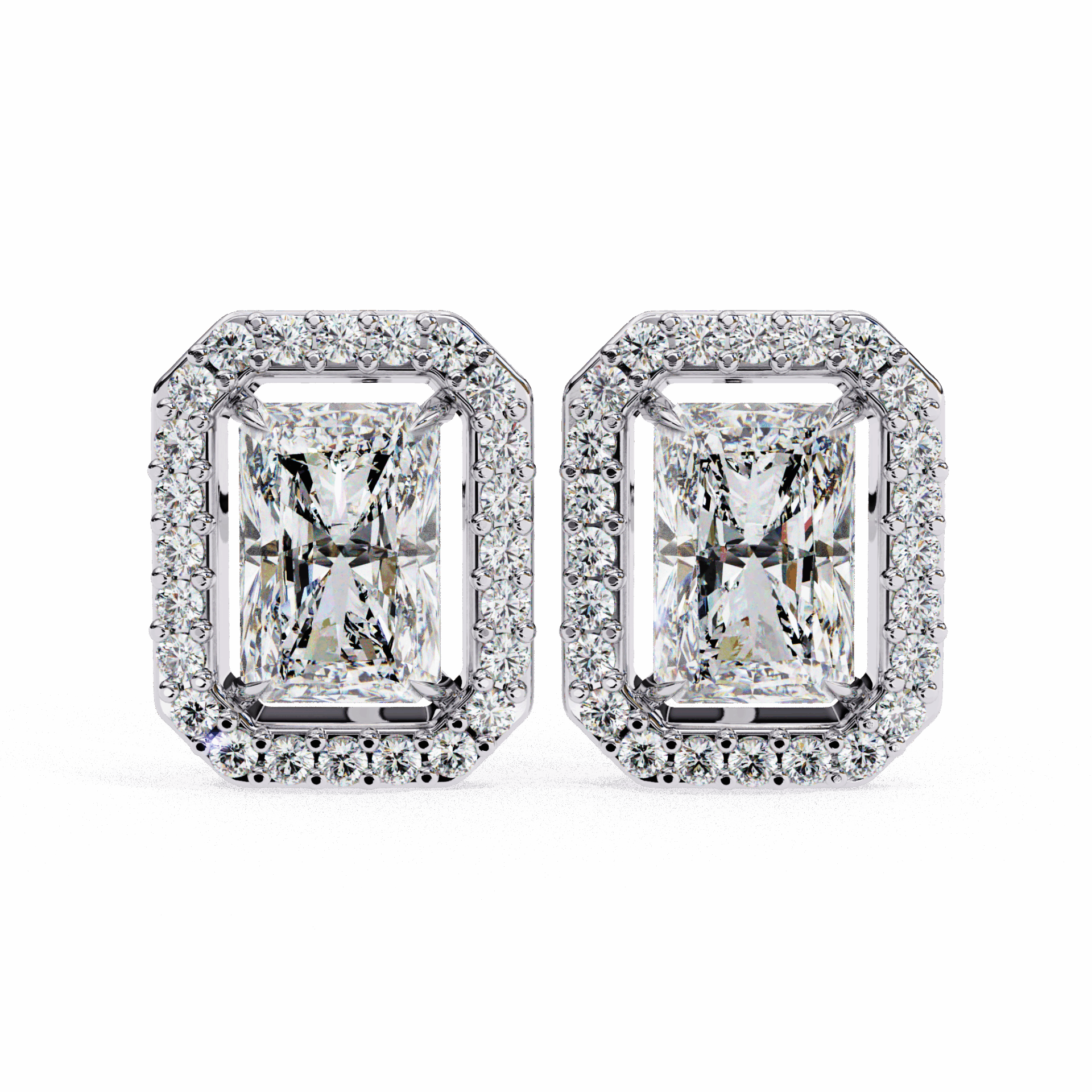 1 Carat Radiant and Round Stud Earrings in Moissanite | House of Estara