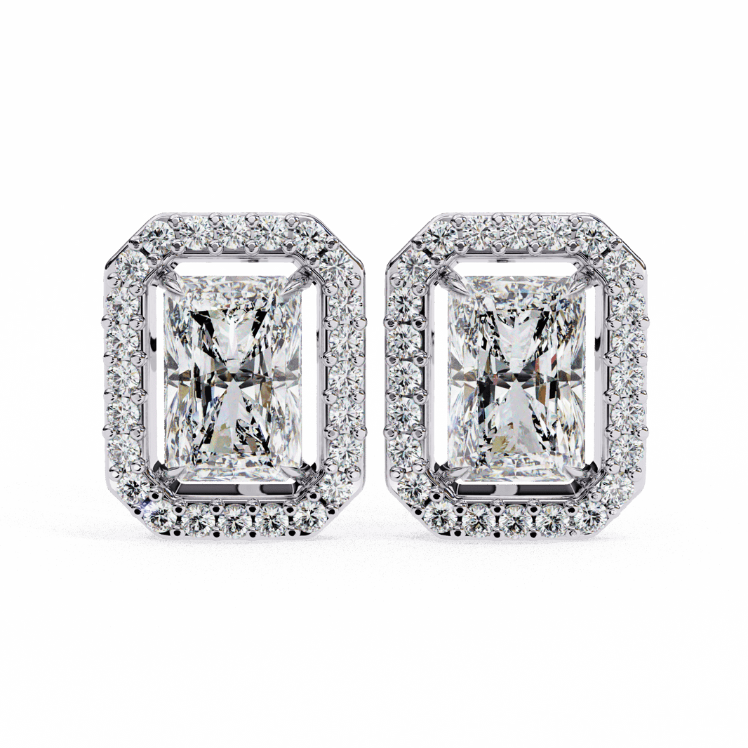 1 Carat Radiant and Round Stud Earrings in Moissanite | House of Estara
