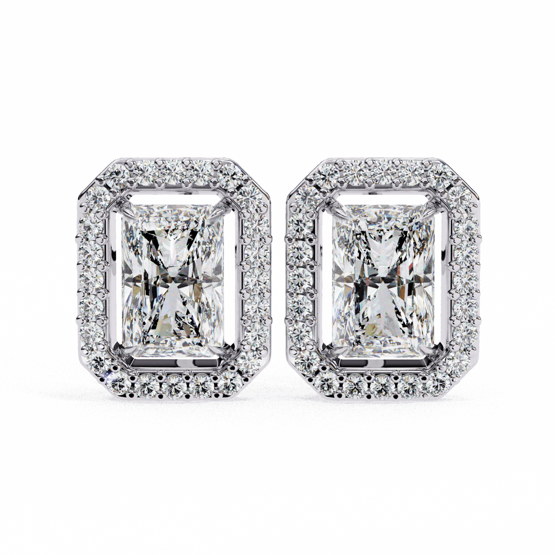 1 Carat Radiant and Round Stud Earrings in Moissanite | House of Estara