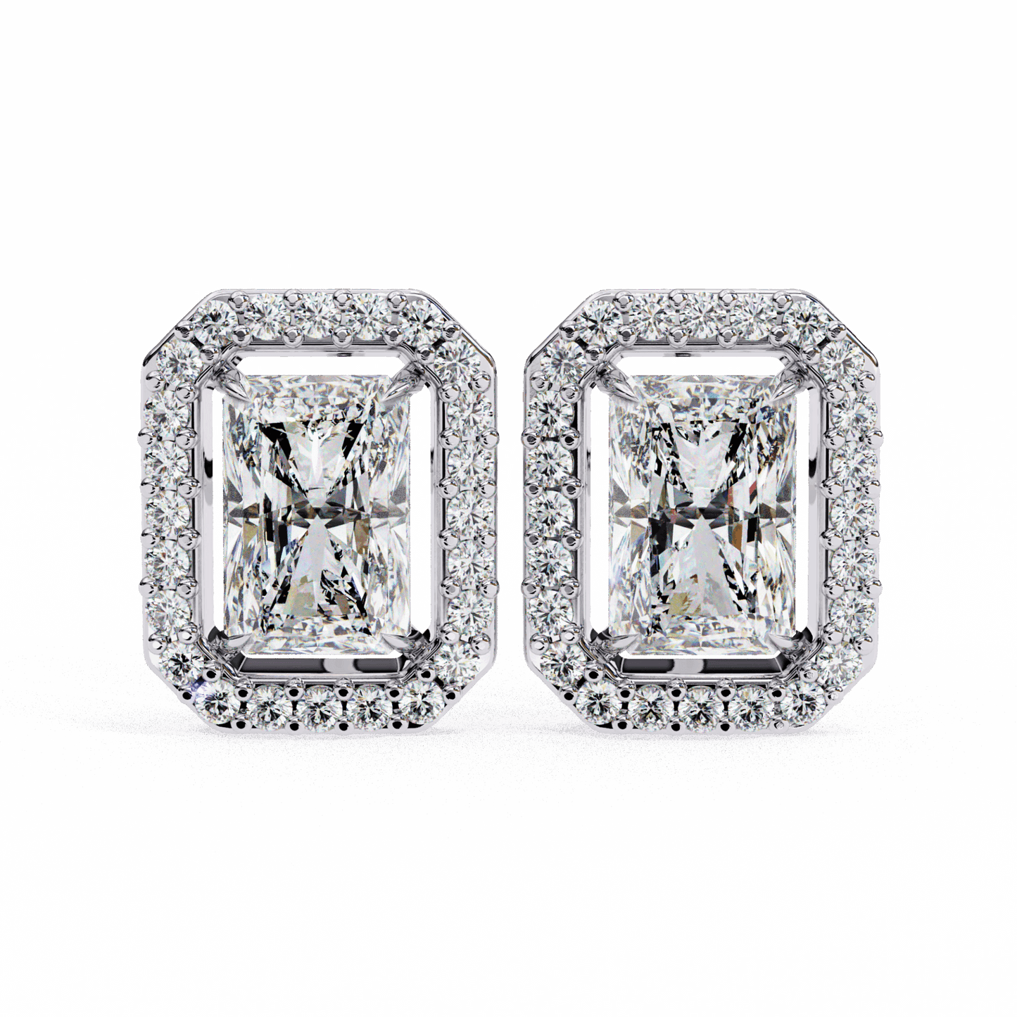 1 Carat Radiant and Round Stud Earrings in Moissanite | House of Estara