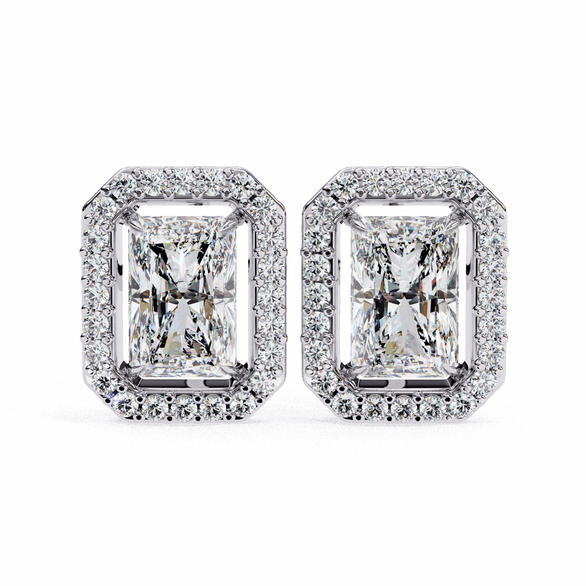 1 Carat Radiant and Round Stud Earrings in Moissanite | House of Estara
