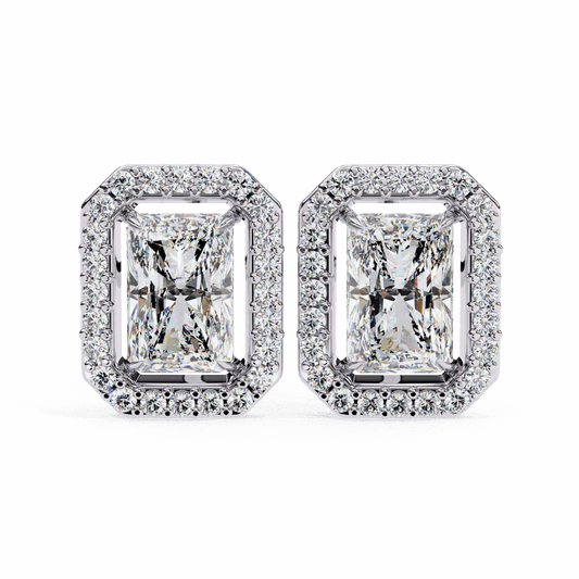 1 Carat Radiant and Round Stud Earrings in Moissanite | House of Estara