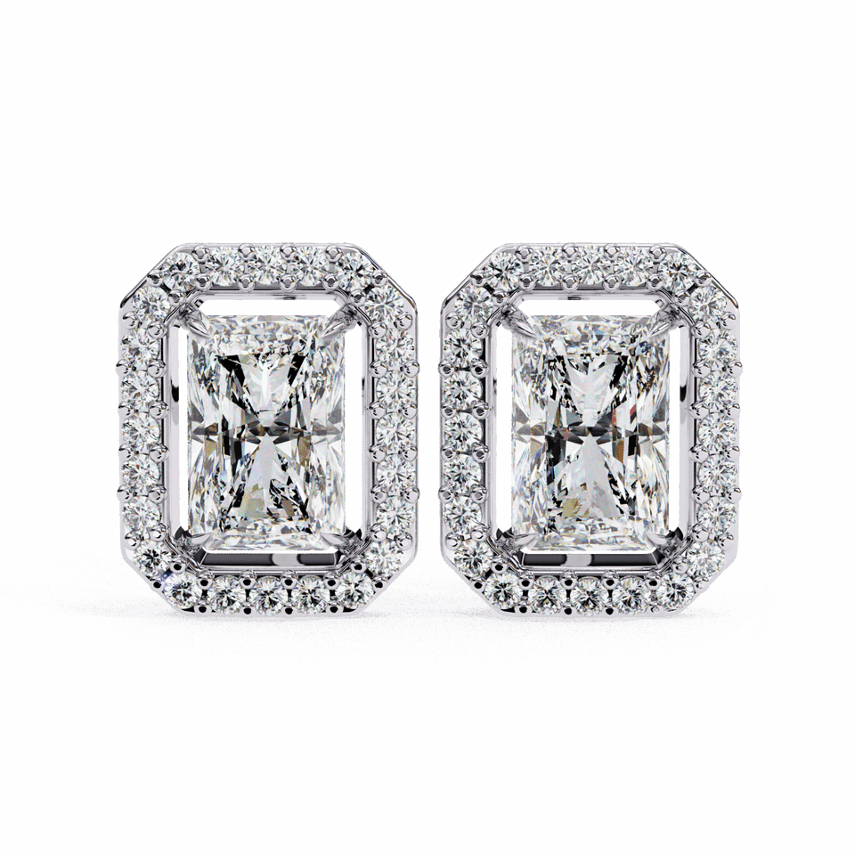 Radiant Cut Halo Stud Earrings