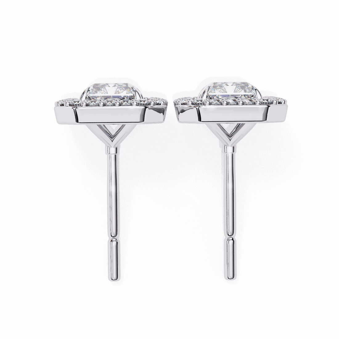 1 Carat Radiant and Round Stud Earrings in Moissanite | House of Estara