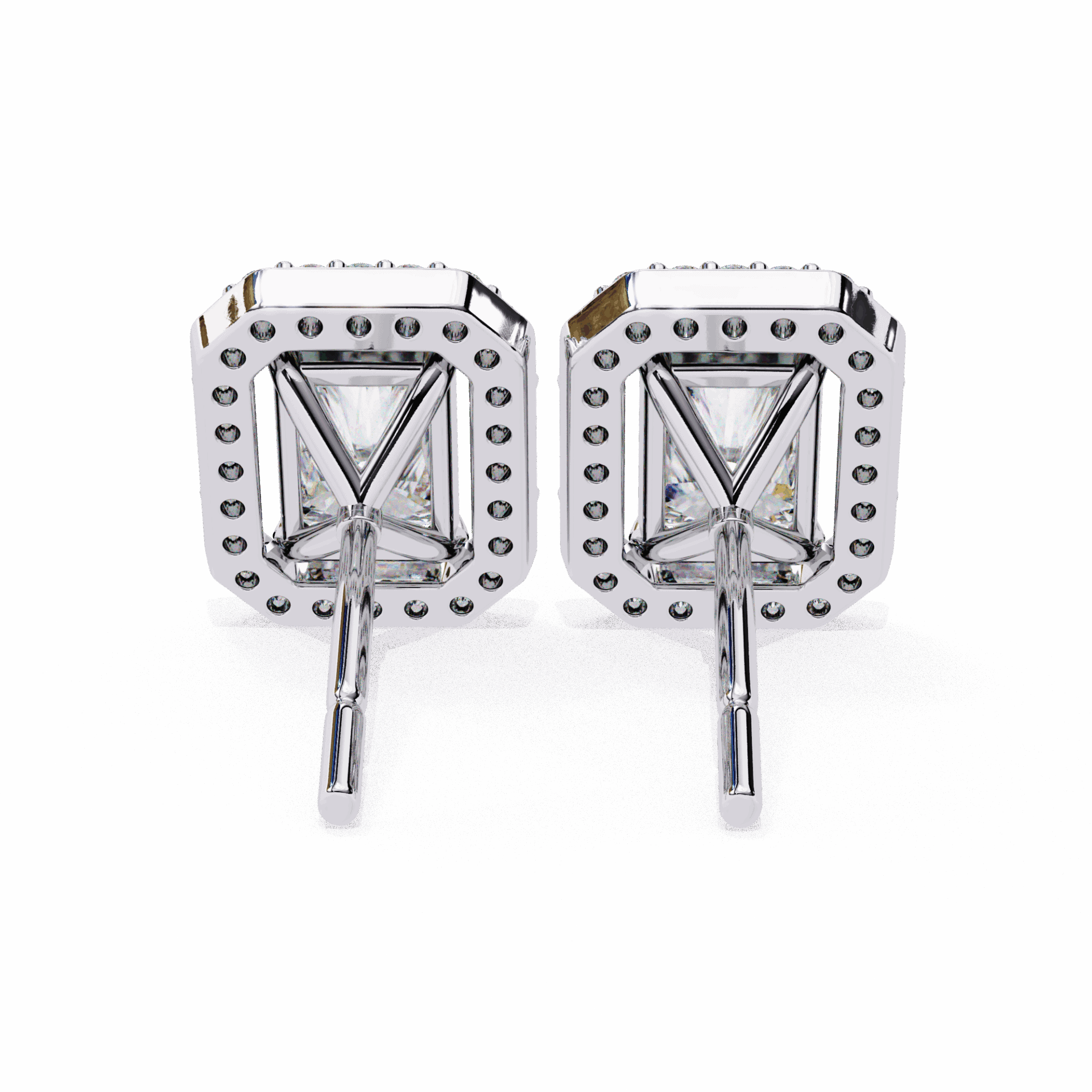 1 Carat Radiant and Round Stud Earrings in Moissanite | House of Estara