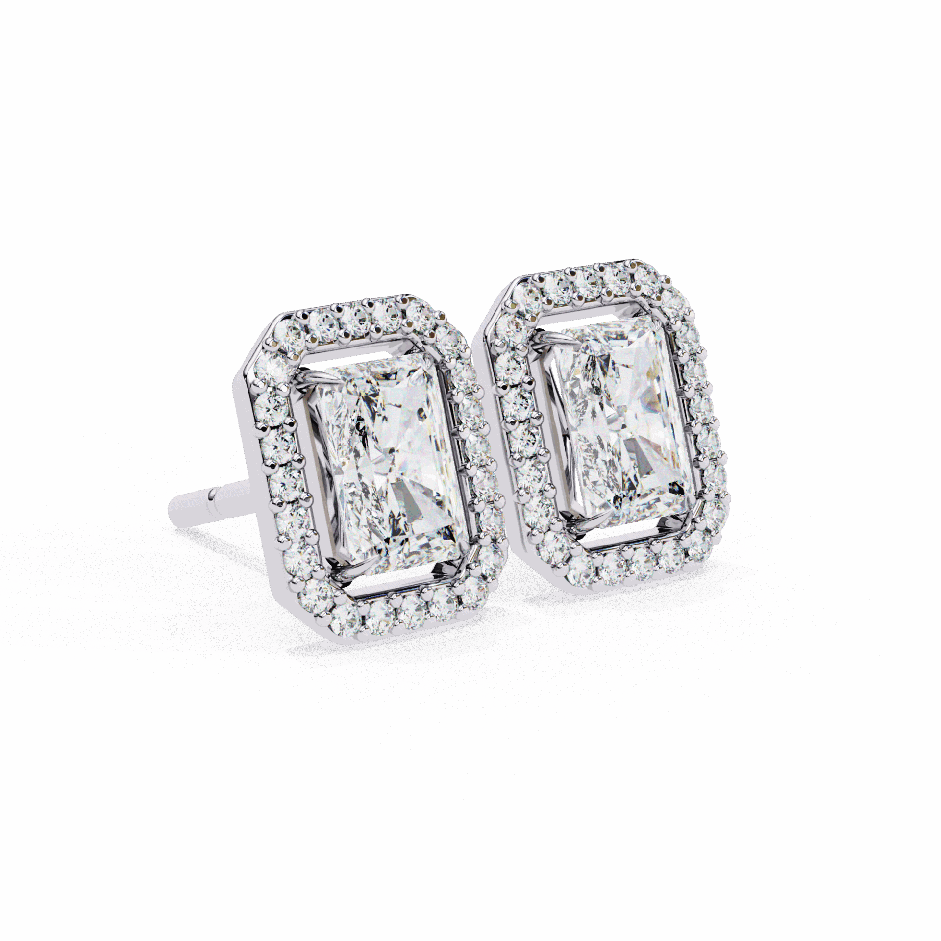 1 Carat Radiant and Round Stud Earrings in Moissanite | House of Estara