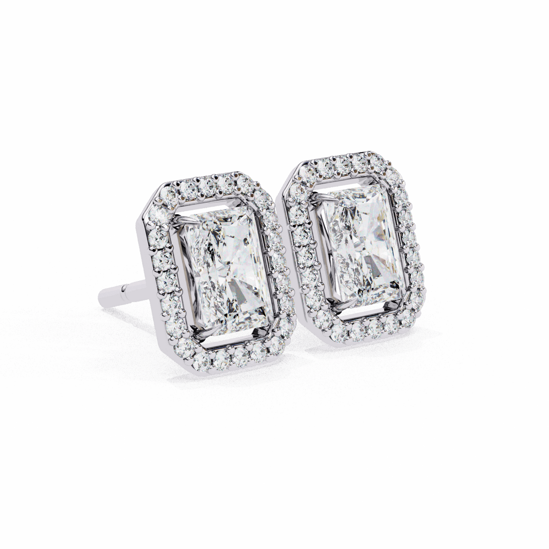 1 Carat Radiant and Round Stud Earrings in Moissanite | House of Estara
