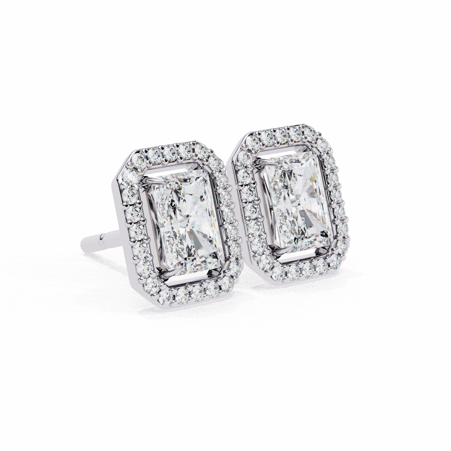 1 Carat Radiant and Round Stud Earrings in Moissanite | House of Estara