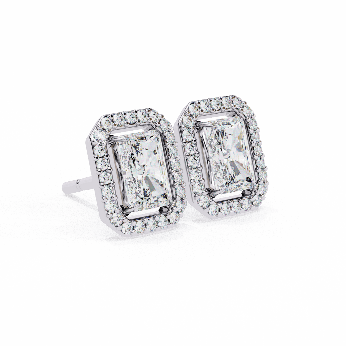 1 Carat Radiant and Round Stud Earrings in Moissanite | House of Estara