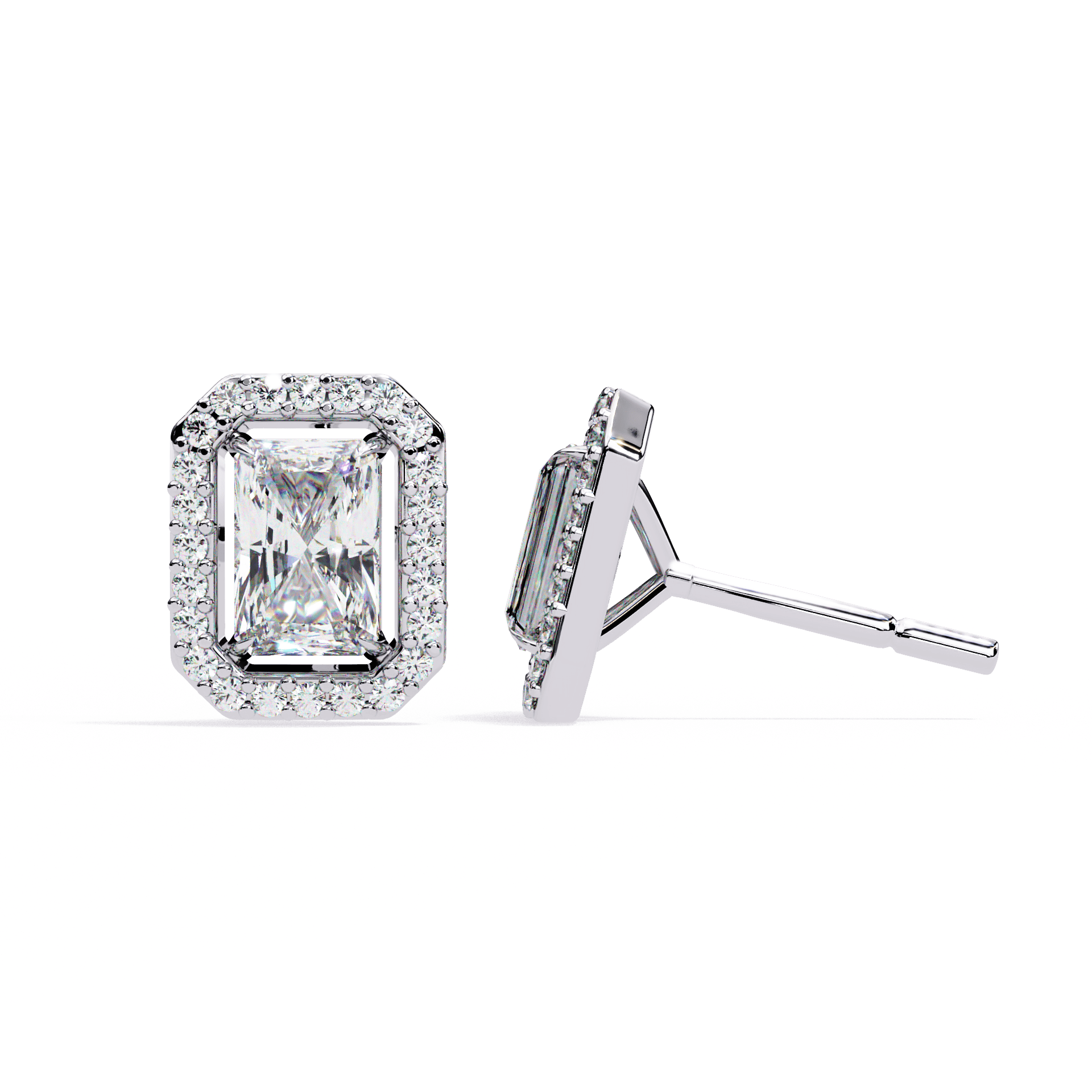 1 Carat Radiant and Round Stud Earrings in Moissanite | House of Estara