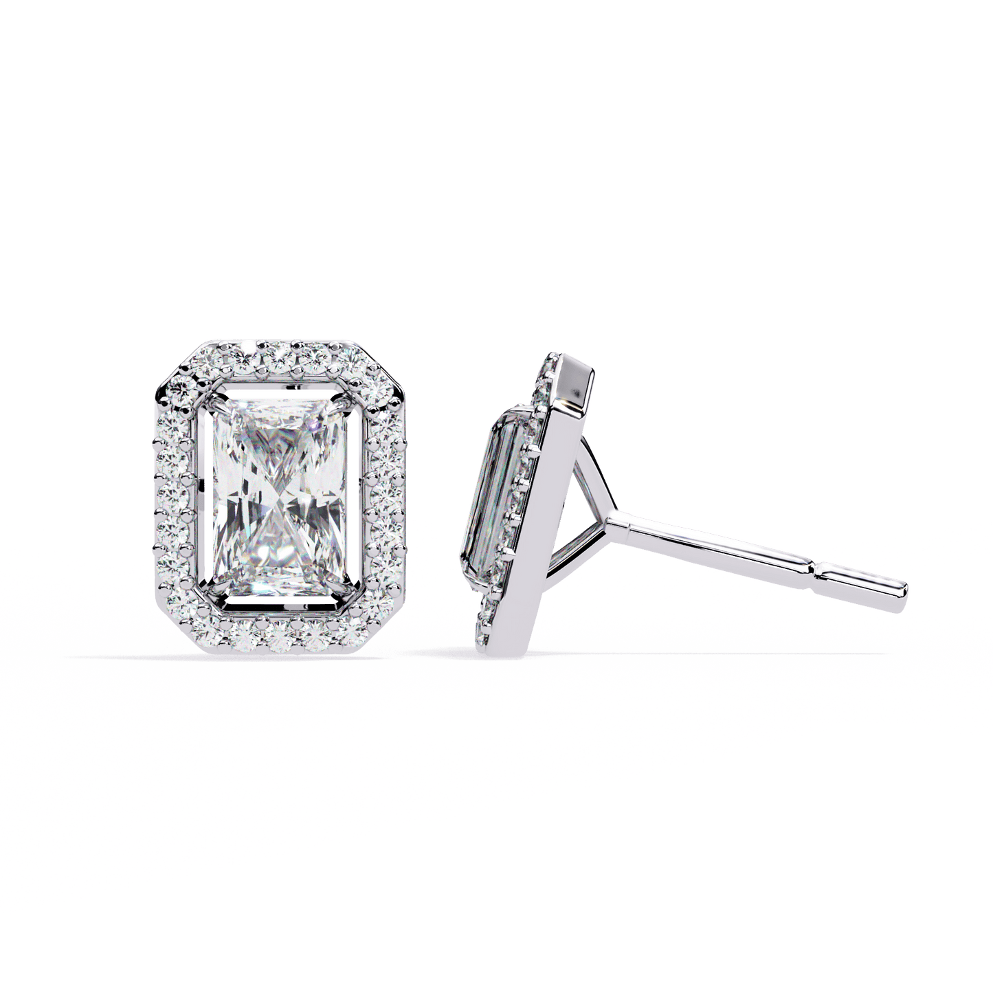 1 Carat Radiant and Round Stud Earrings in Moissanite | House of Estara