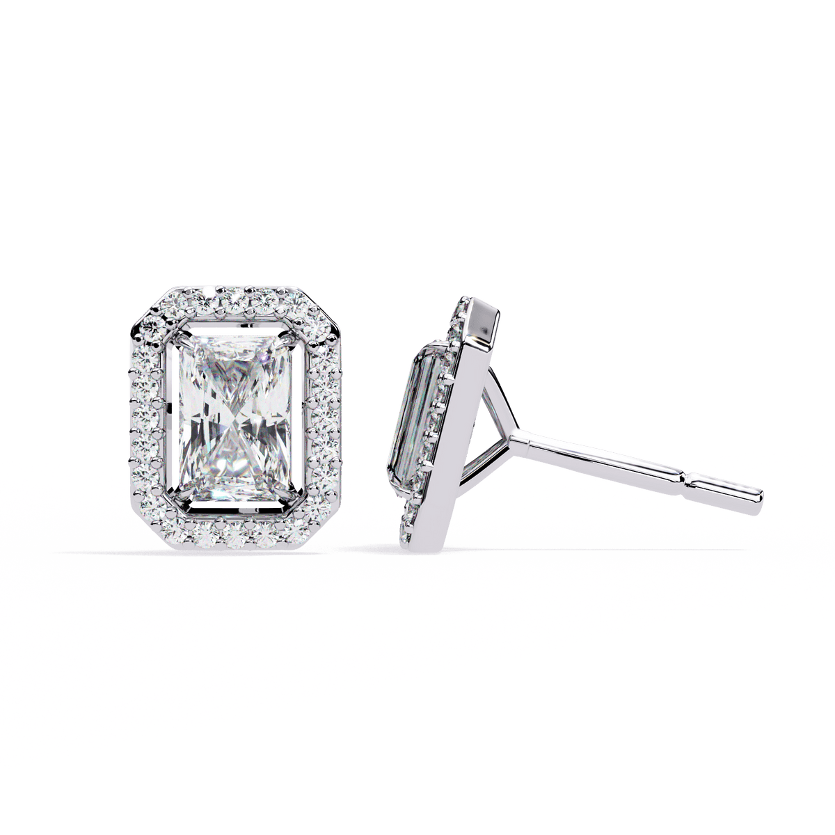 1 Carat Radiant and Round Stud Earrings in Moissanite | House of Estara