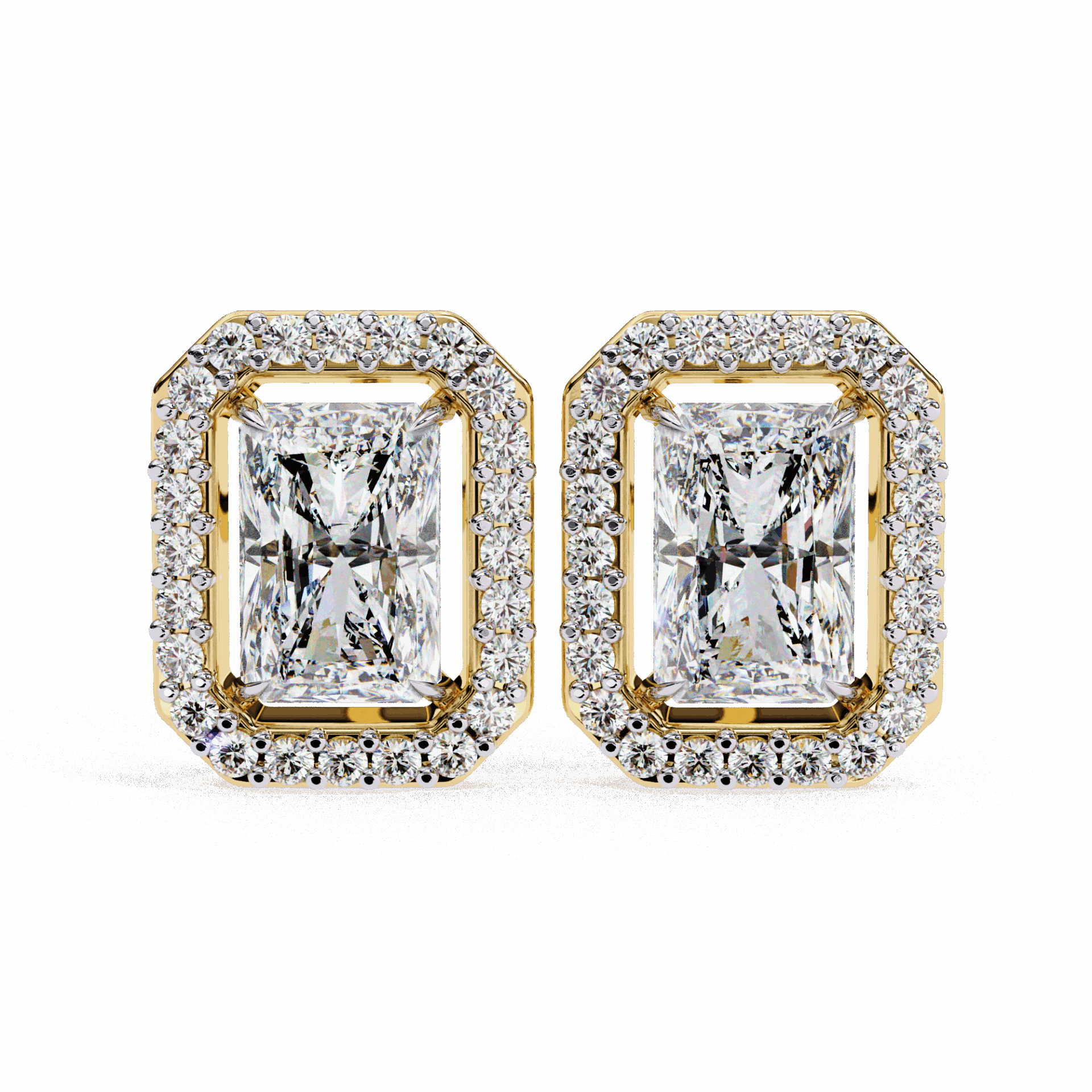 1 Carat Radiant and Round Stud Earrings in Moissanite | House of Estara