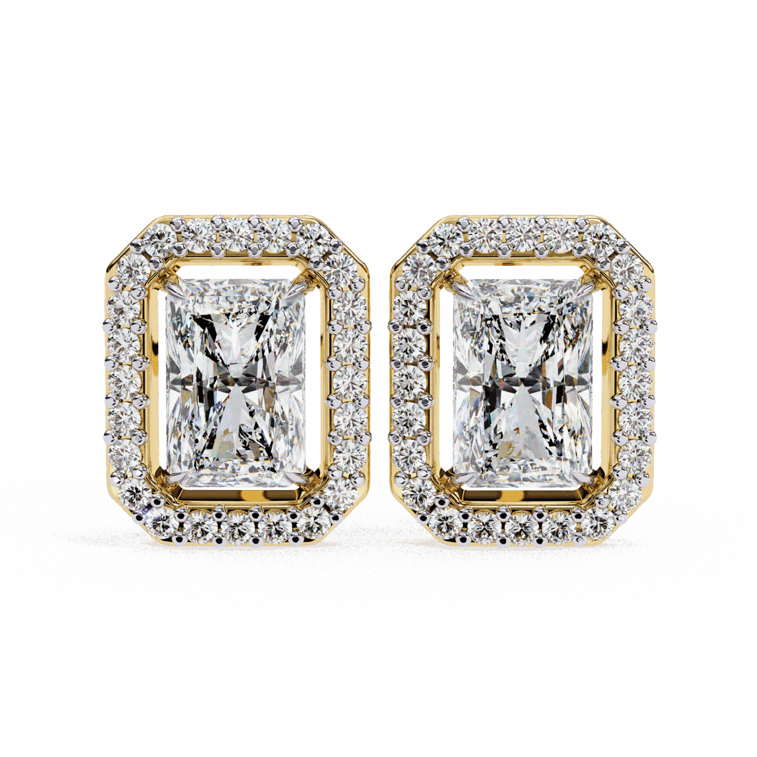 1 Carat Radiant and Round Stud Earrings in Moissanite | House of Estara