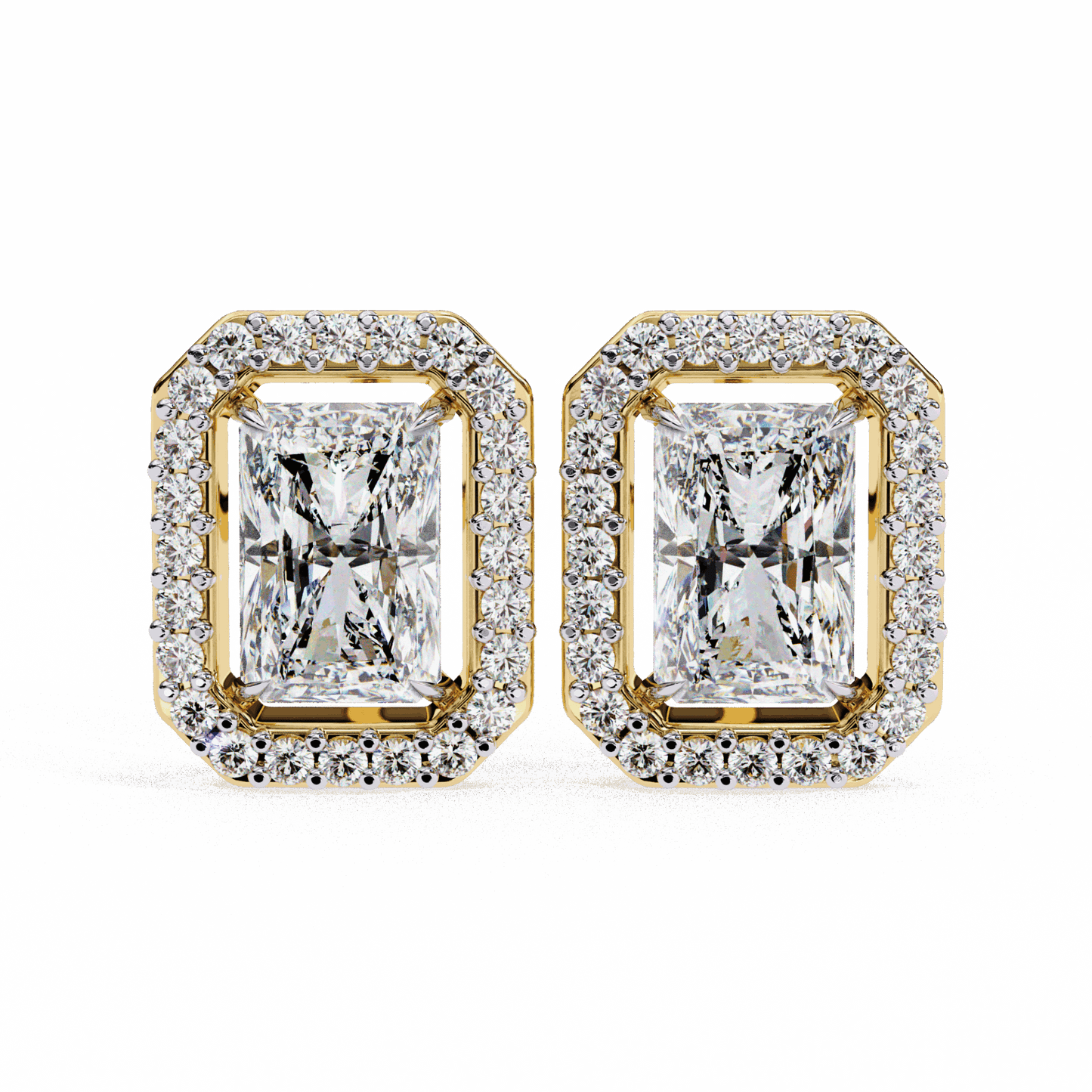 1 Carat Radiant and Round Stud Earrings in Moissanite | House of Estara
