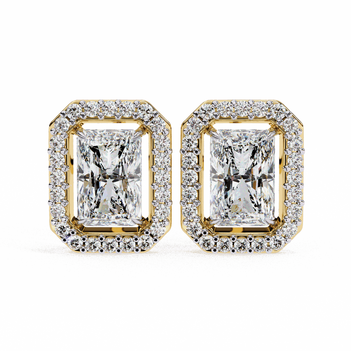 1 Carat Radiant and Round Stud Earrings in Moissanite | House of Estara