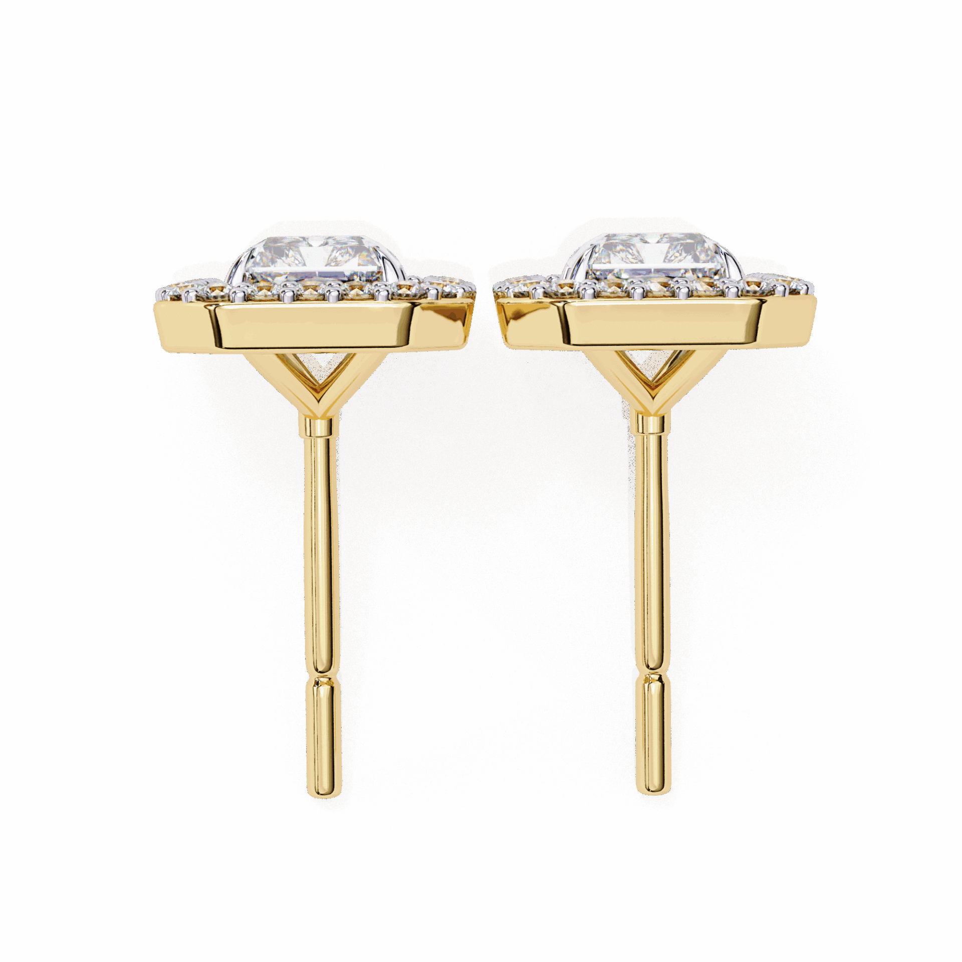 1 Carat Radiant and Round Stud Earrings in Moissanite | House of Estara