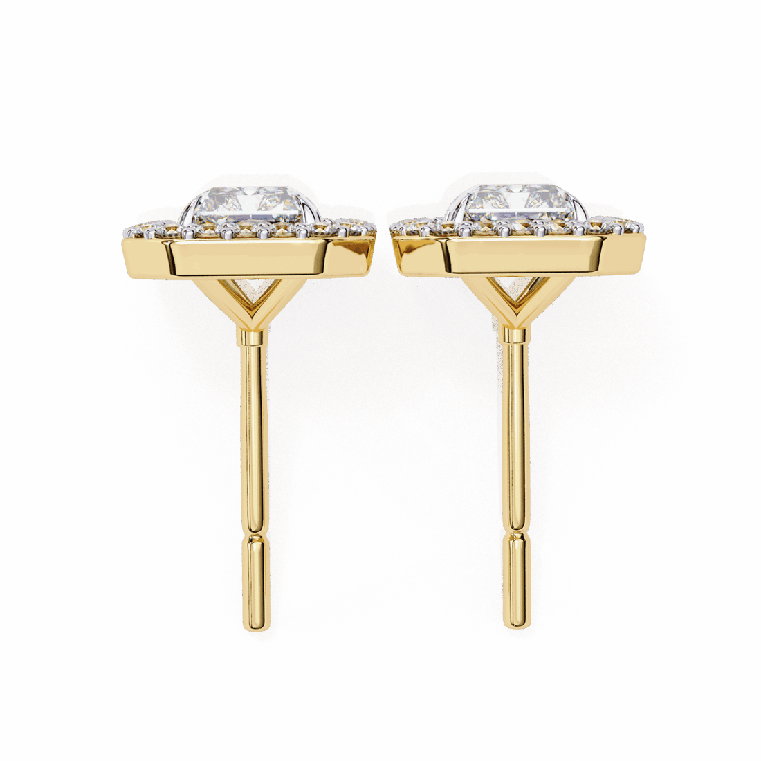 1 Carat Radiant and Round Stud Earrings in Moissanite | House of Estara
