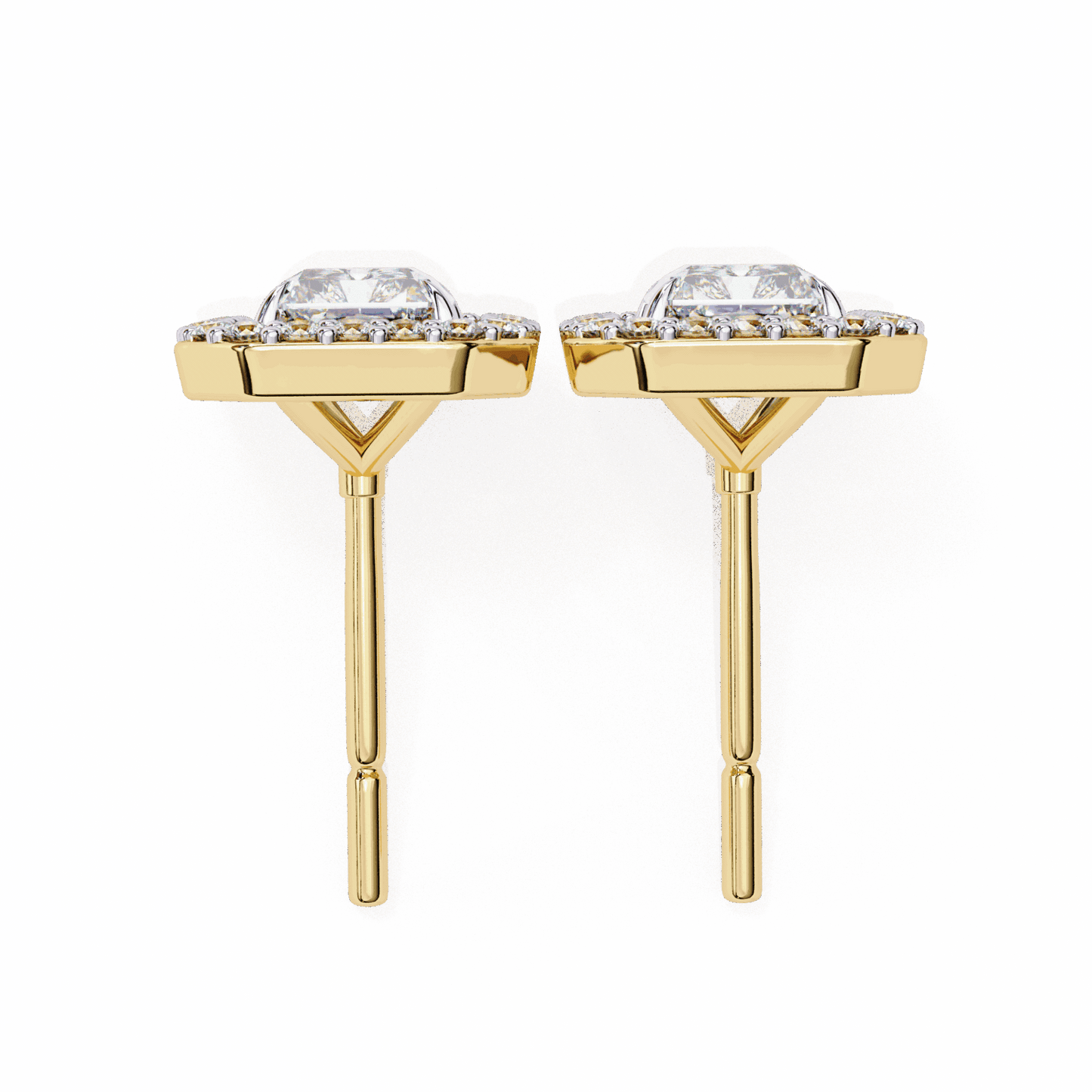 1 Carat Radiant and Round Stud Earrings in Moissanite | House of Estara