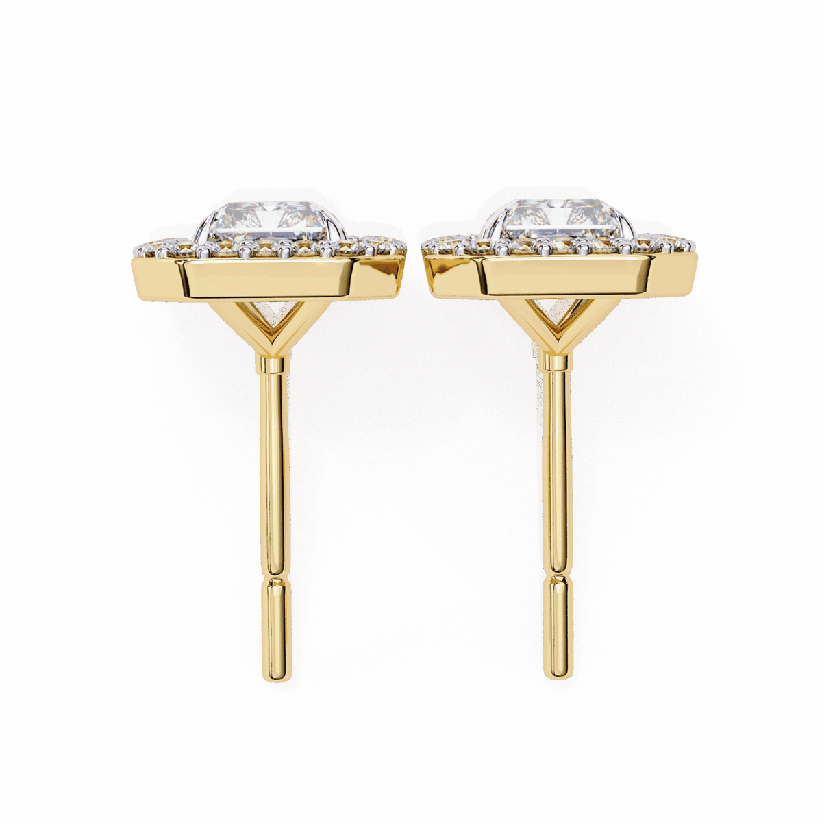 1 Carat Radiant and Round Stud Earrings in Moissanite | House of Estara