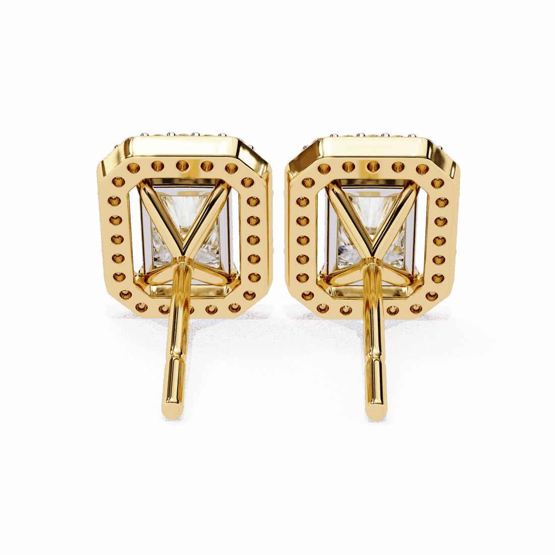 1 Carat Radiant and Round Stud Earrings in Moissanite | House of Estara