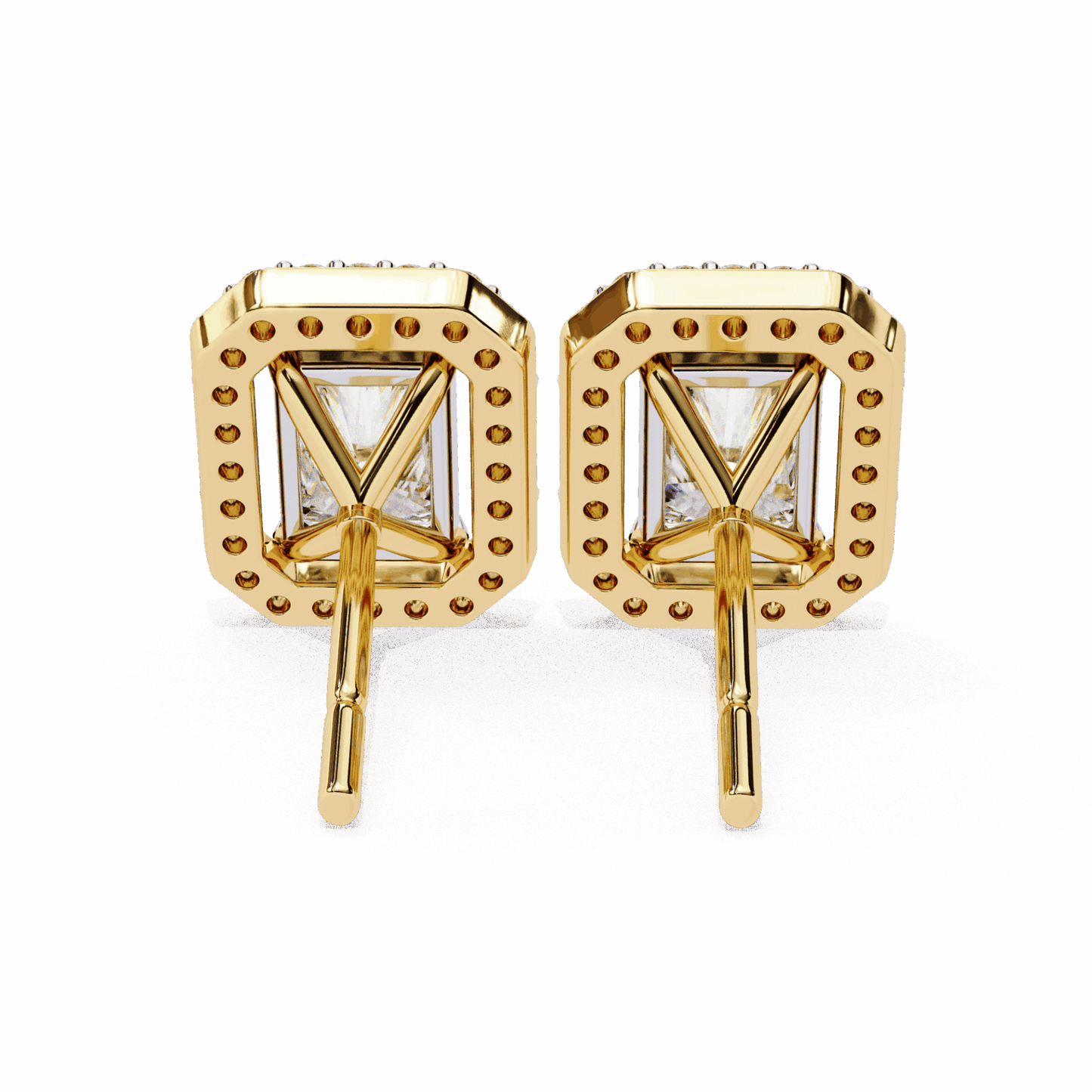 1 Carat Radiant and Round Stud Earrings in Moissanite | House of Estara