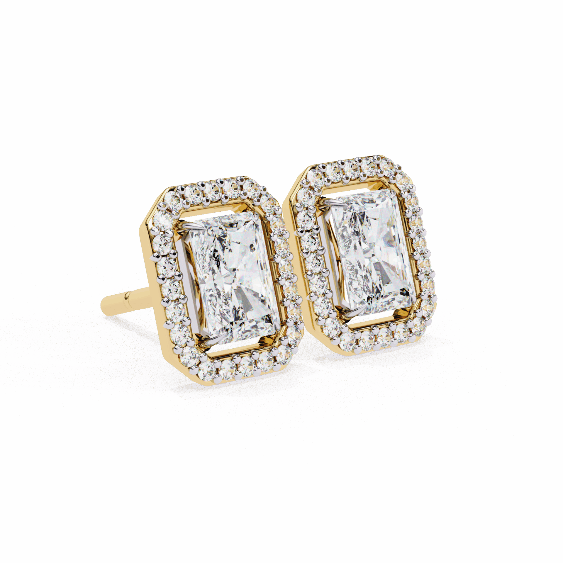 1 Carat Radiant and Round Stud Earrings in Moissanite | House of Estara