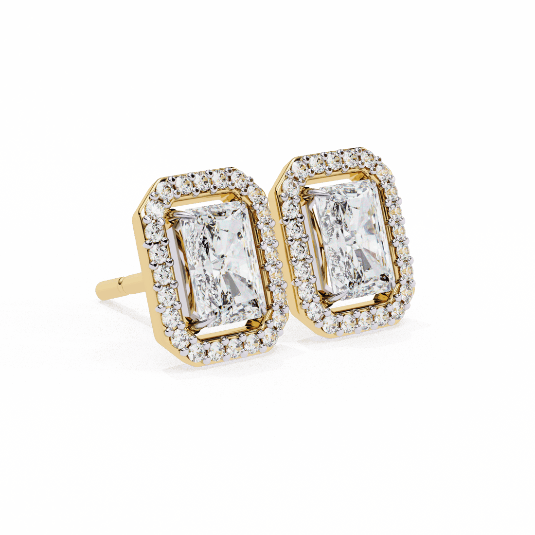 1 Carat Radiant and Round Stud Earrings in Moissanite | House of Estara