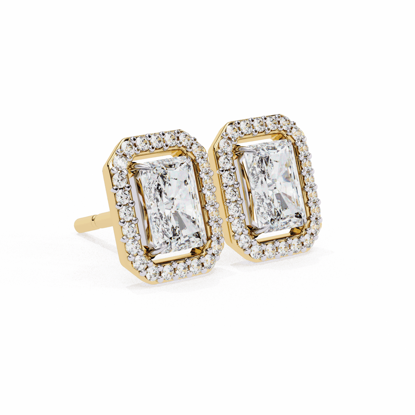 1 Carat Radiant and Round Stud Earrings in Moissanite | House of Estara