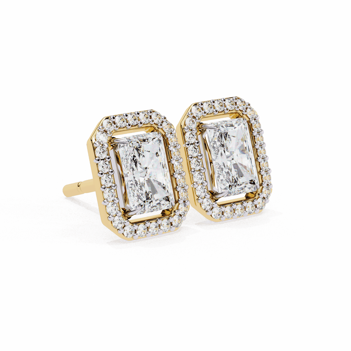 1 Carat Radiant and Round Stud Earrings in Moissanite | House of Estara