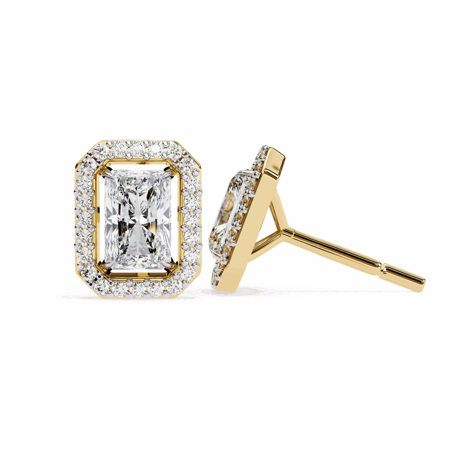 1 Carat Radiant and Round Stud Earrings in Moissanite | House of Estara