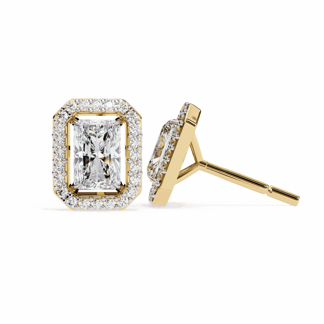1 Carat Radiant and Round Stud Earrings in Moissanite | House of Estara