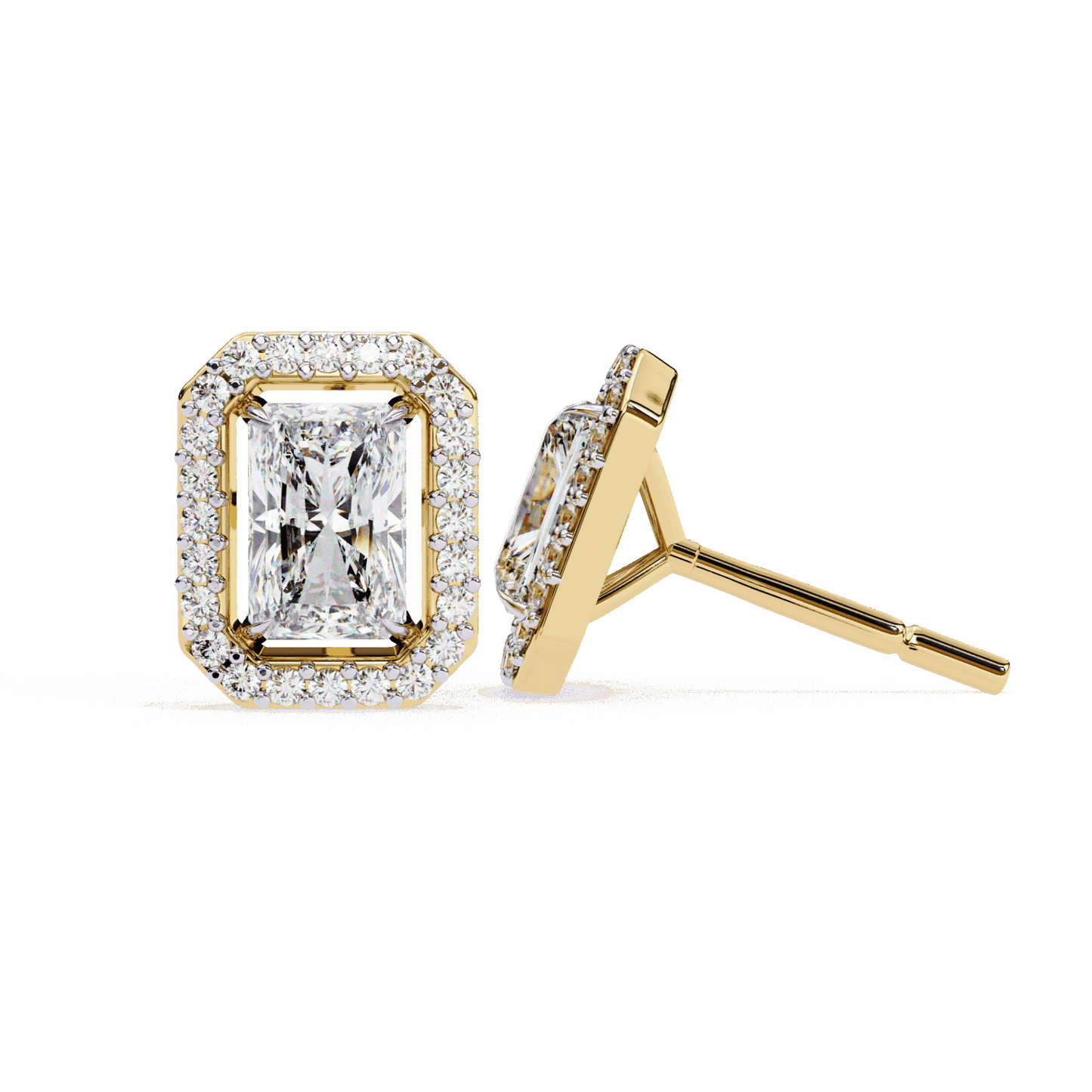 1 Carat Radiant and Round Stud Earrings in Moissanite | House of Estara