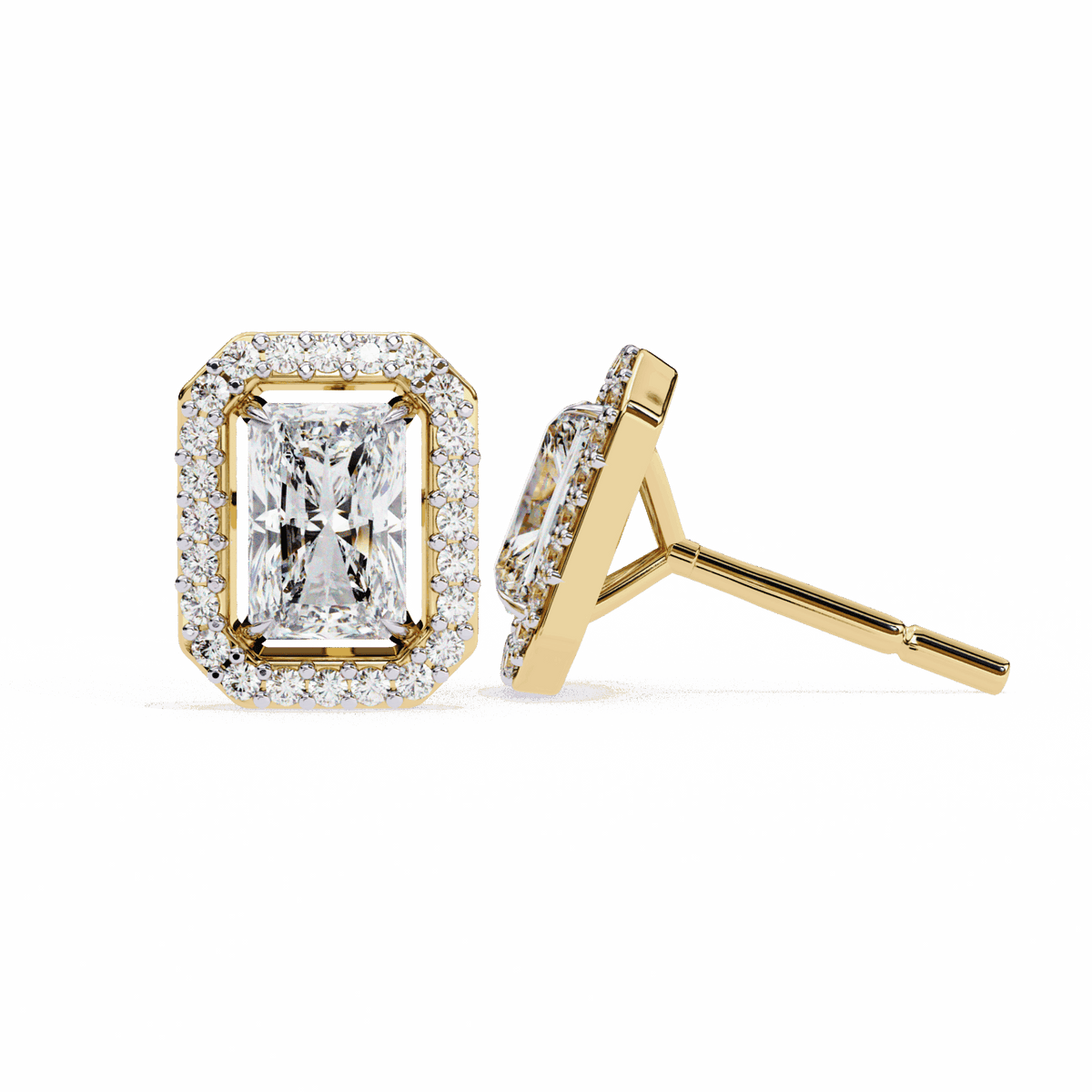 1 Carat Radiant and Round Stud Earrings in Moissanite | House of Estara