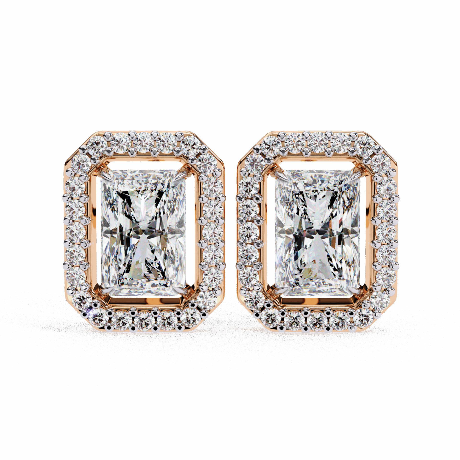 1 Carat Radiant and Round Stud Earrings in Moissanite | House of Estara