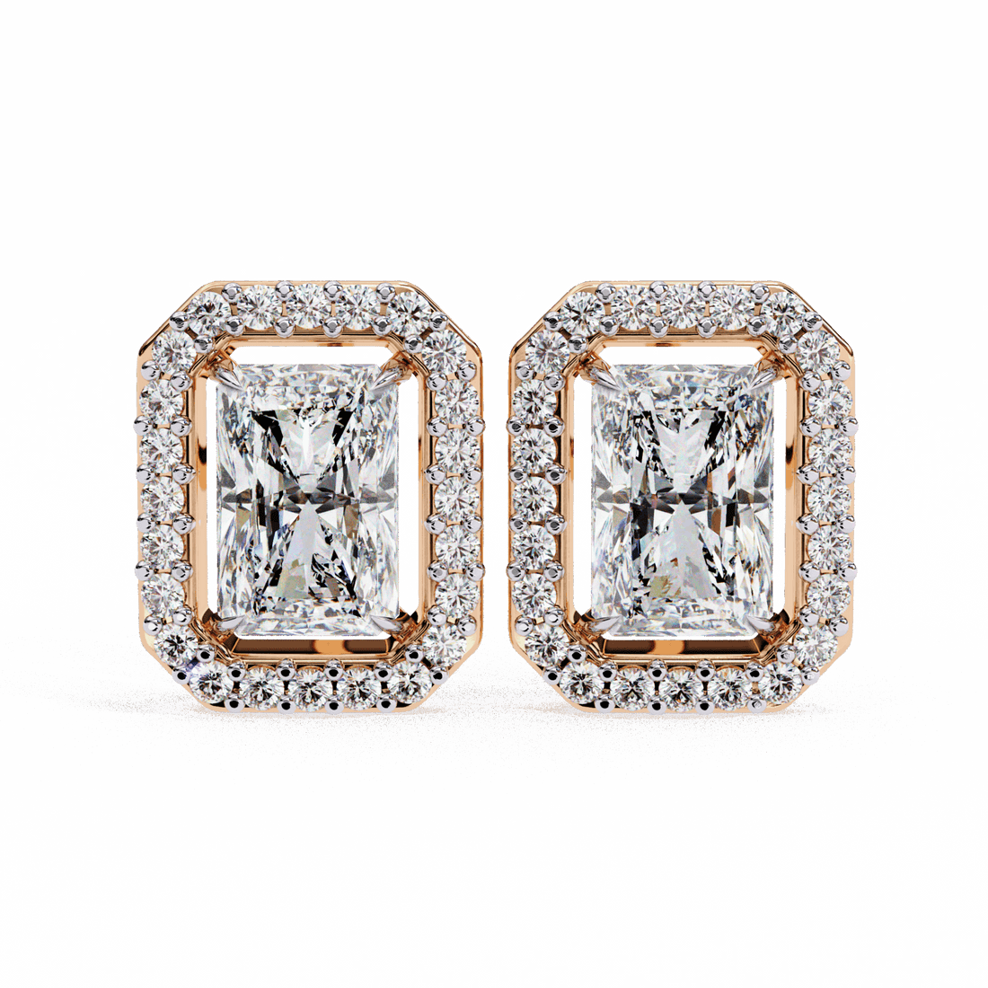 1 Carat Radiant and Round Stud Earrings in Moissanite | House of Estara