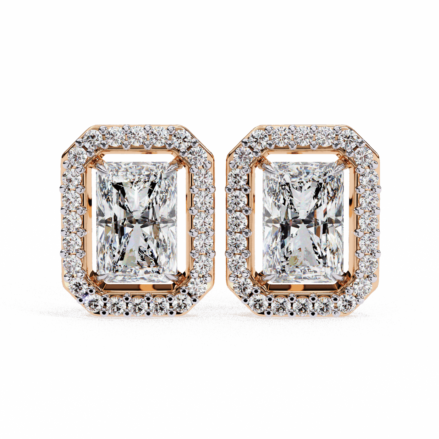 1 Carat Radiant and Round Stud Earrings in Moissanite | House of Estara
