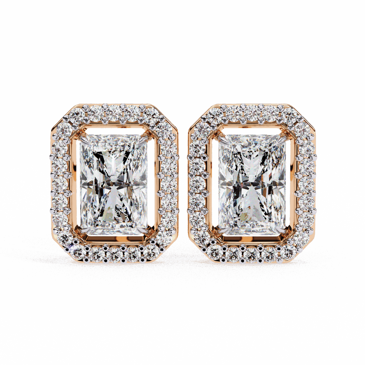 1 Carat Radiant and Round Stud Earrings in Moissanite | House of Estara