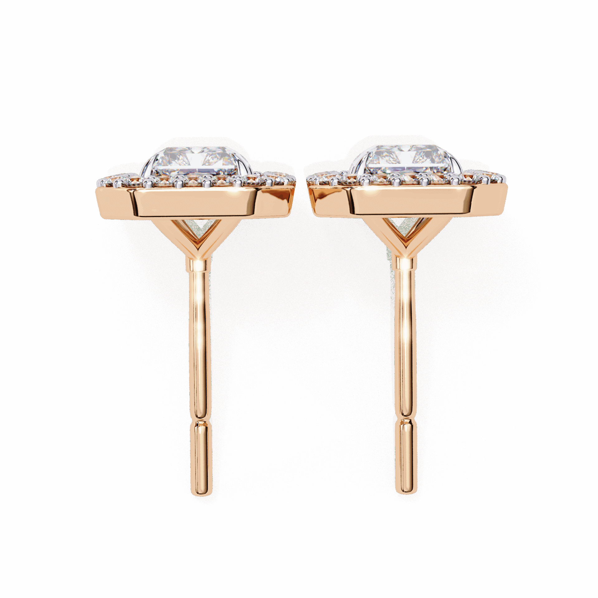 1 Carat Radiant and Round Stud Earrings in Moissanite | House of Estara