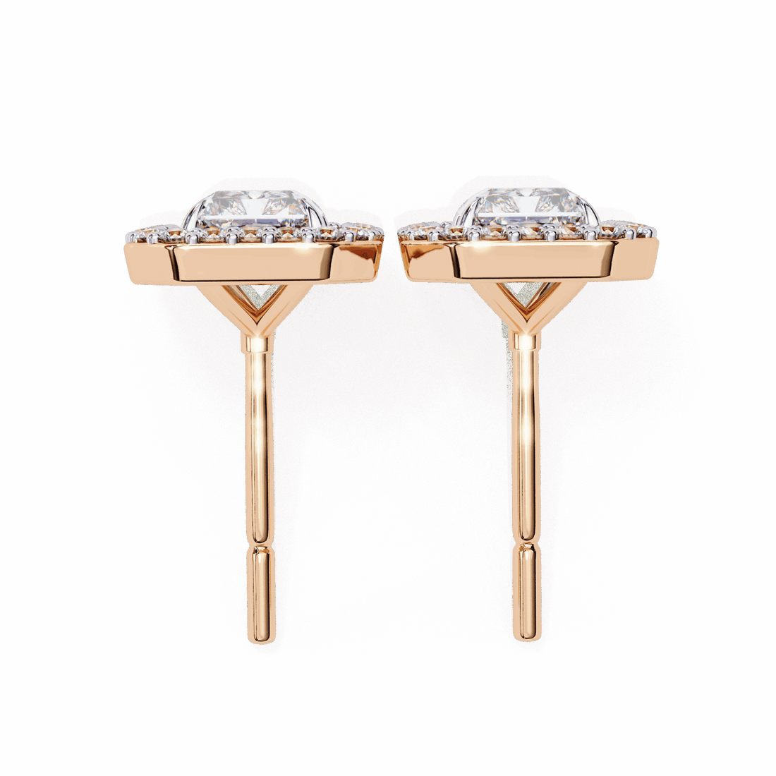 1 Carat Radiant and Round Stud Earrings in Moissanite | House of Estara