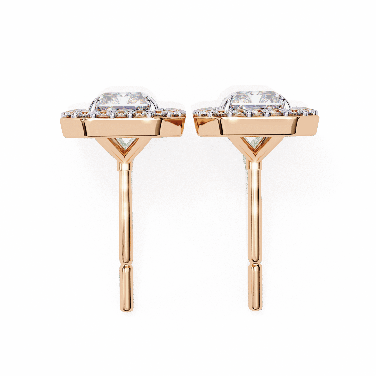 1 Carat Radiant and Round Stud Earrings in Moissanite | House of Estara