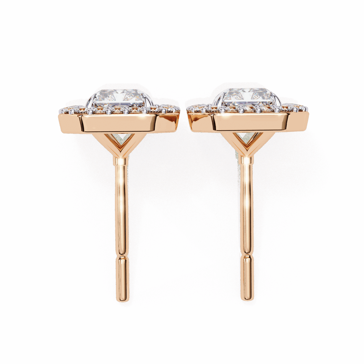 1 Carat Radiant and Round Stud Earrings in Moissanite | House of Estara