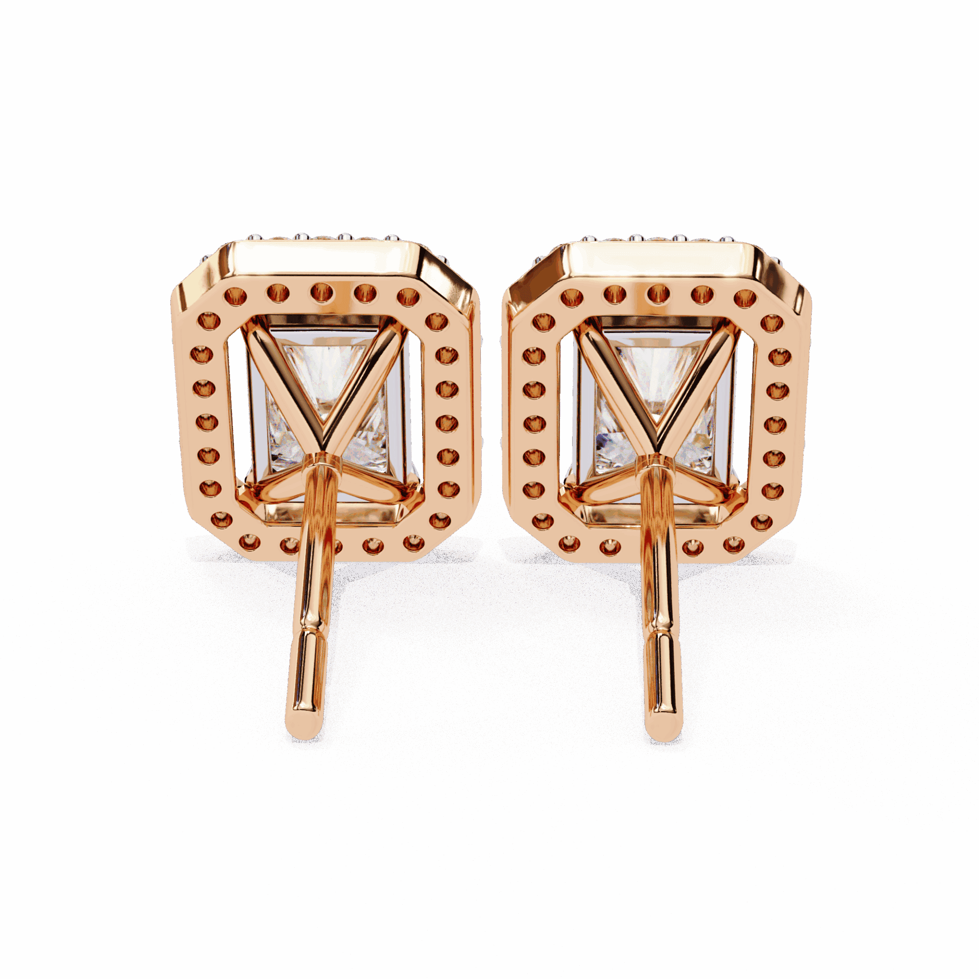 1 Carat Radiant and Round Stud Earrings in Moissanite | House of Estara