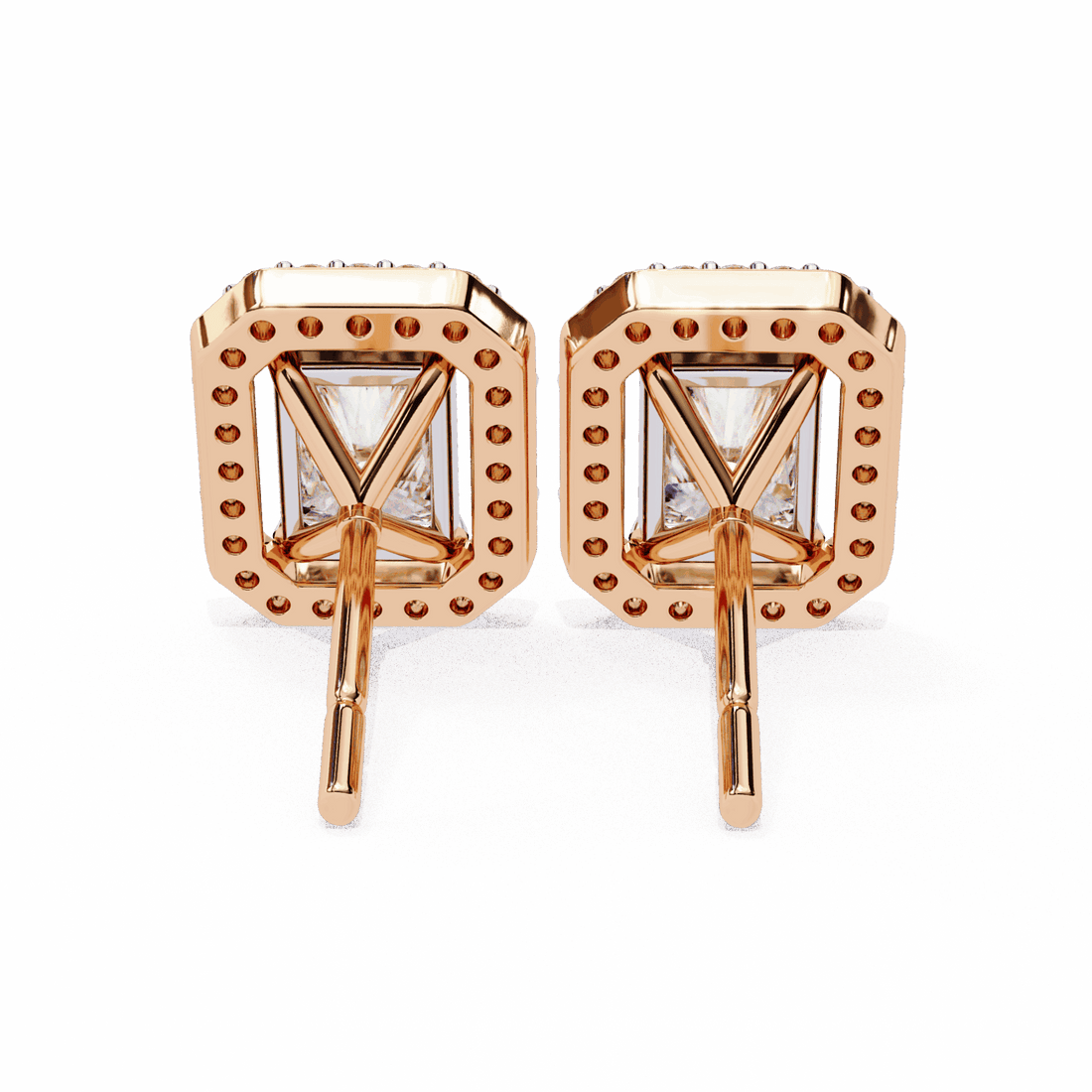 1 Carat Radiant and Round Stud Earrings in Moissanite | House of Estara