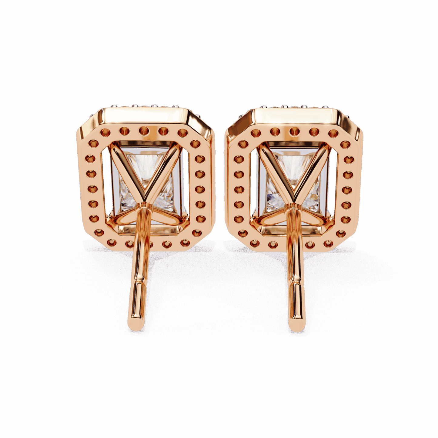1 Carat Radiant and Round Stud Earrings in Moissanite | House of Estara