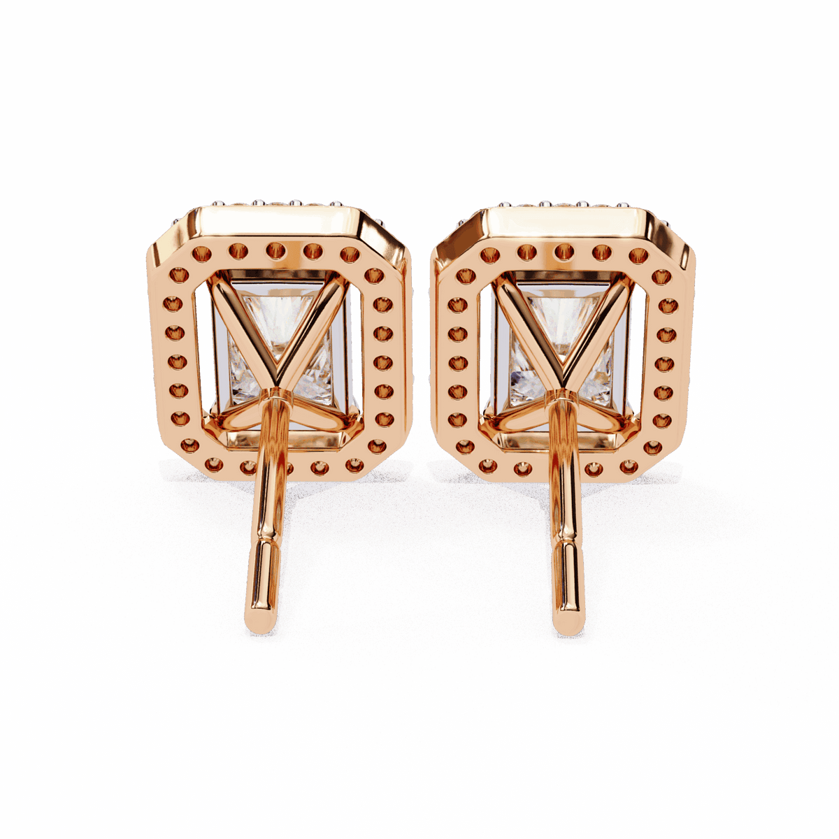 1 Carat Radiant and Round Stud Earrings in Moissanite | House of Estara
